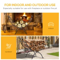 Outsunny Metal Firewood Log Holder Indoor Outdoor Folding Firewood Rack Fireplace Wood Storage Shelf w/ Handles, Black, 60W x 35D x 45Hcm(m-6)