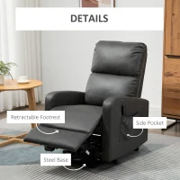 HOMCOM Riser and Recliner Chair for the Elderly, PU Leather Upholstered Lift Chair for Living Room with Remote Control, Side Pockets, Charcoal Grey(m-6)