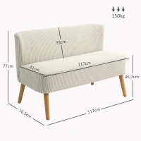 HOMCOM Canapea cu două locuri, umplutură moale, husă ușor de întreținut, până la 150 kg, 117 x 56,5 x 77 cm, Alb crem(m-3)