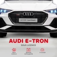HOMCOM Voiture électrique enfants sous Licence Audi e-tron Sportback, véhicule électrique 12V Max. 5 Km/h avec télécommande 2,4G, phares LED, musique, klaxon, port USB, MP3, blanc(m-4)