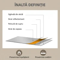 HOMCOM Oglindă de Perete din Sticlă și MDF, 50x70 cm, Culoare Lemn(m-6)