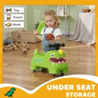 AIYAPLAY Kids Ride On Car, Dinosaur Foot to Floor Slider with Storage, Toddler Walker with Light, Sounds, Green(m-6)