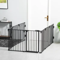 PawHut Barrière de Sécurité pour Cheminée, Parc Enclos Chien Pliable Modulable 8 Panneaux avec Porte, sans Perçage(m-10)