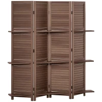 HOMCOM Paravent intérieur 4 Panneaux 162L x 170H cm 3 étagères Pliables séparateur de pièce Portes persiennes Bois de Paulownia Noyer(m-1)