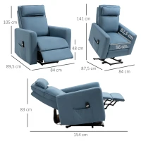 HOMCOM Aufstehhilfe Relaxsessel Fernsehsessel, integrierte Fußstütze, Seitentasche, Kabelfernbedienung, 84 x 89,5 x 105 cm,Blau(m-3)