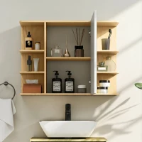 HOMCOM Dulap de Baie cu Oglindă cu 2 Rafturi și 6 Compartimente Deschise, 80x20x59 cm, Lemn(m-7)