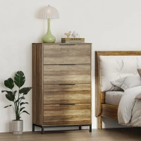 HOMCOM Cassettiera 4 Cassetti Antiribaltamento con Maniglie Nere, in Legno e Metallo, 62x35x105 cm, Marrone Chiaro(m-2)