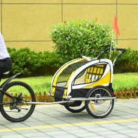 HOMCOM Remolque para Bicicleta con Barra para Niños de 2 Plazas con Rueda Delantera Giratoria 360° y Asiento Acolchado Carga Máx. 40 kg Amarillo(m-10)