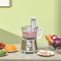 HOMCOM Food Processor with 1L Bowl, 1.5L Blender, Knife Blades, Reversible Slicing and Grating Discs, Adjustable Speed and Pulse, 500W(m-2)