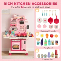 AIYAPLAY Play Kitchen, 33 PCS Kids Kitchen Playset with Lights, Sounds, Storage, Circulating Water Sink for 3-6 Years, Pink(m-4)