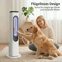 HOMCOM Rotorloser Turmventilator für Schlafzimmer, 35 dB leiser Standventilator mit 50° Oszillation, LED-Leuchten, 3 Geschwindigkeiten, 15-Stunden-Timer, Weiß(m-7)