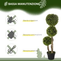 HOMCOM Pianta di Bosso Artificiale a 3 Sfere con Vaso Incluso e Fondo Rinforzato, Altezza 90 cm(m-6)