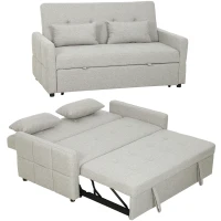 HOMCOM Canapé convertible 2 places 3 en 1, canapé-lit clic-clac, lit gigogne, dossier réglable, 158x85x85cm, marron clair(m-11)