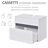 HOMCOM Mobiletto Sottolavabo e Copricolonna per il Bagno, in Legno Bianco con 2 Cassetti e Taglio a U, 67 x 36 x 52cm(m-5)