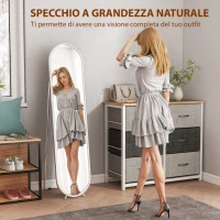 HOMCOM Specchio a Figura Intera da Terra con Supporto Pieghevole, Vetro e Metallo, 40x4x160 cm, Argento(m-3)