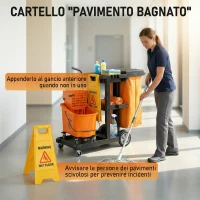 HOMCOM Carrello Pulizie: Ruote, 3 Ripiani, Sacco 70L, Secchio con Strizzatore.(m-9)