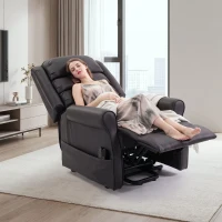 HOMCOM Elektrischer Aufstehsessel mit Vibrationsmassage und Wärmefunktion, Senioren-Sessel aus braunem PU-Leder(m-8)