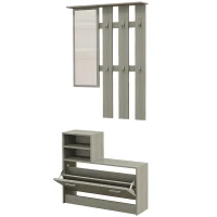HOMCOM Set Mobili da Ingresso con Appendiabiti, Specchio, Panca con Scaffale e Scarpiera per 8 Paia di Scarpe, Grigio(m-11)