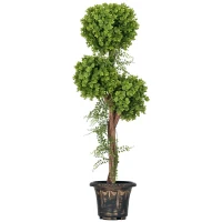 HOMCOM Plante artificielle arbre artificiel 3 boules de buis avec pot ciment, intérieur et extérieur, hauteur 115 cm(m-11)