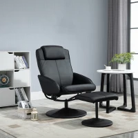 HOMCOM Relaxsessel mit Fußhocker, Kunstleder-Bezug, neigbar, ergonomisches Design, Schwarz(m-2)