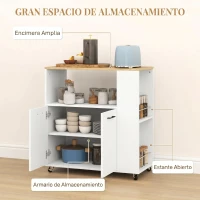 HOMCOM Carrito de Cocina con Ruedas 2 Puertas Estante Ajustable Especieros para Comedor 75x40x80,5 cm Blanco(m-4)
