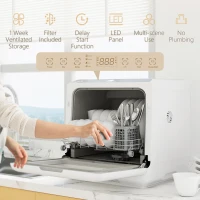 HOMCOM 6L Five-Mode Tabletop Dishwasher - White(m-8)
