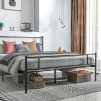 HOMCOM King Metal Bed Frame Solid Bedstead Base with Headboard and Footboard, Metal Slat Support and Underbed Storage Space, Bedroom Furniture, Black(m-7)