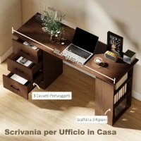 HOMCOM Scrivania Moderna con 3 Cassetti e 3 Ripiani per Camera e Ufficio, in Legno, 120x49x72 cm, Color Noce(m-4)