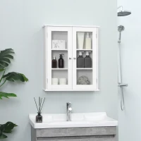 kleankin Armadietto Pensile Bagno a 2 Ante in Legno e Vetro con Ripiano Regolabile, 55x20x65 cm, Bianco(m-10)