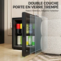 HOMCOM Réfrigérateur à boissons 46L 59 canettes, mini frigo silencieux pose libre avec porte en verre trempé double, noir(m-6)