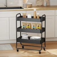 HOMCOM 3-Tier Storage Trolley on Wheels, Rolling Utility Cart with Mesh Backets for Kitchen, Bathroom, Bedroom, Black(m-10)