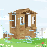 Outsunny Casita Infantil de Exterior a Partir de 3 Años Casa de Juegos de Madera con Buzón Banco 204x107x140 cm para Exterior Interior Color Madera Natural(m-3)