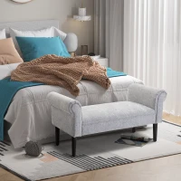 HOMCOM Polsterbank Sitzbank Lounge Sitzhocker Flurbank Bettbank elegant mit gerollten Seiten Leinenstoff Schaumstoff Polyester Hellgrau 132 x 45,5 x 58 cm(m-10)