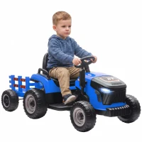 AIYAPLAY Tracteur électrique enfants avec remorque amovible, voiture électrique enfants, télécommande 2,4G, 139x58x55cm, bleu(m-18)