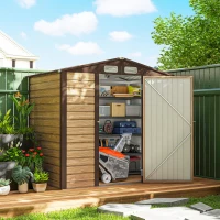 Outsunny 4 x 6ft Galvanised Steel Garden Shed, with Lock and Gloves - Oak(m-11)