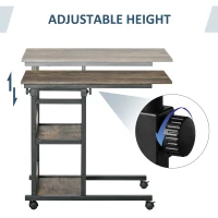 HOMCOM C-Shaped Side Table Industrial Mobile Rolling End Desk with 3-Tier Storage Shelving, Adjustable Height, Wheels(m-6)