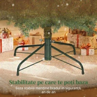 HOMCOM Brad Artificial de Crăciun de 180 cm cu Ramuri pe Balama și Bază Metalică Pliabilă, Verde(m-8)