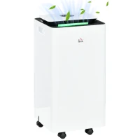 HOMCOM Dezumidificator Portabil de 10L cu 5 Moduri, 2 Viteze, Timer 24h și Roți, 25x25x50.5cm, Alb(m-11)