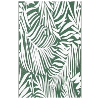 Outsunny Alfombra Reversible 152x243 cm con Patrón de Hojas para Terraza Balcón Patio Camping Playa Verde Oscuro y Blanco