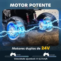 AIYAPLAY Quadricilo Elétrico para Crianças 24V com 2 Lugares 2 Motores Velocidade até 6,5 km/h Faróis Buzina Música e USB 109x68,5x76 cm Azul(m-4)