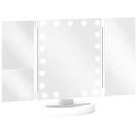 HOMCOM Espejo Maquillaje con Luz Aumento 1X/2X/3X Rotación Libre de 180° 21 Luces LED Interruptor Táctil Blanco(m-1)