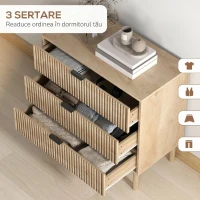 Comodă HOMCOM cu 3 Sertare din Lemn pentru Dormitor și Hol, Stil Nordic, 80x40x77.5 cm, Stejar(m-5)