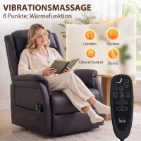 HOMCOM Elektrischer Aufstehsessel mit Vibrationsmassage und Wärmefunktion, Senioren-Sessel aus braunem PU-Leder(m-6)