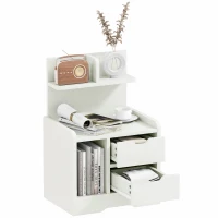 HOMCOM Mesa de Cabeceira Moderna com 2 Gavetas e 3 Compartimentos para Sala de Estar Quarto Carga 30 kg 40x30x60 cm Branco(m-11)