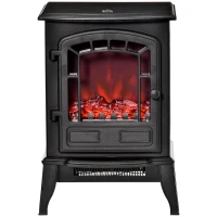 HOMCOM Free standing Electric Fireplace Stove, Fireplace Heater with Realistic Flame Effect, Overheat Safety Protection, 1000W/2000W, Black(m-10)