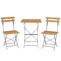 Outsunny Ensemble de Salon de Jardin Bistrot 3 Pièces, 2 Chaises Pliantes, Table Carrée en Bois d'Acacia, 55x55x71cm, Naturel(m-1)