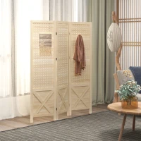 HOMCOM Paravent intérieur en bois 3 panneaux séparateur de pièce pliable panneau perforé 114 x 1,7 x 144,5 cm bois naturel(m-2)