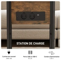 HOMCOM Table d'appoint bout de canapé avec station de charge, plateau pliable, 39 x 29 x 57 cm, brun rustique et noir(m-5)