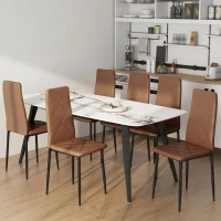 HOMCOM, Set de 6 Scaune de Dining Moderne, Cu Spătar Înalt, din Piele Ecologică și Oțel, 41x50x97 cm, Maro(m-8)