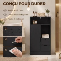 HOMCOM Meuble de salle de bain, meuble de rangement étroit avec 2 tiroirs, compartiments ouverts, 50x25x100cm, noir(m-7)
